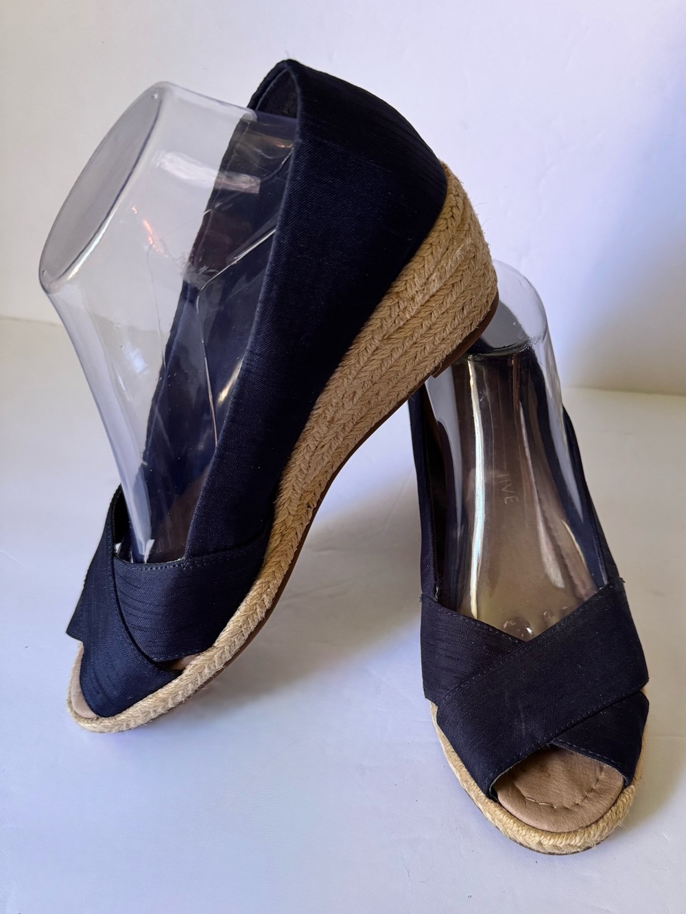 206 Collective Black Espadrille Wedge heel women’s size 9 navy blue open toe